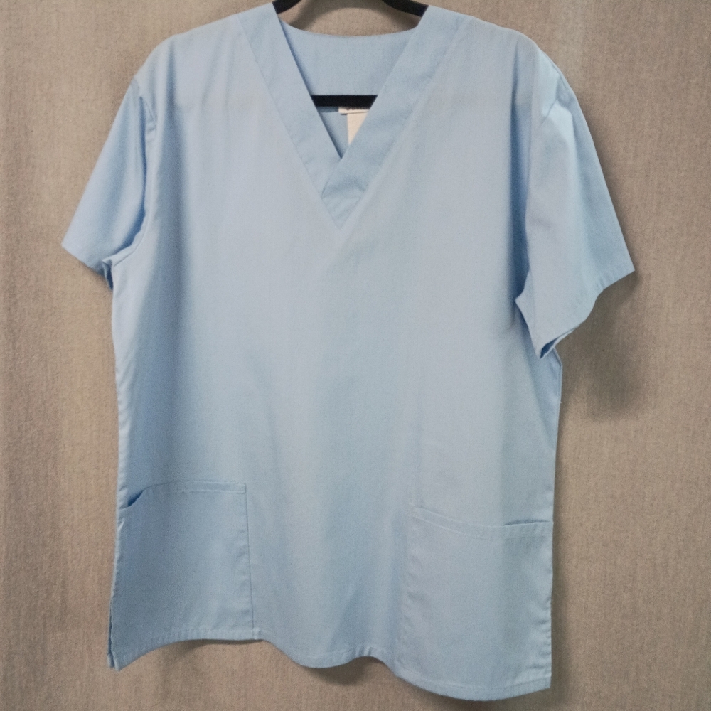 Justin Sky Blue V-neck Unisex Short Sleeve Scrub Top Size L